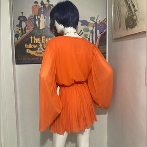 Vintage Orange Romper - Pleated Sheer Outer Layer with Lining - Medium